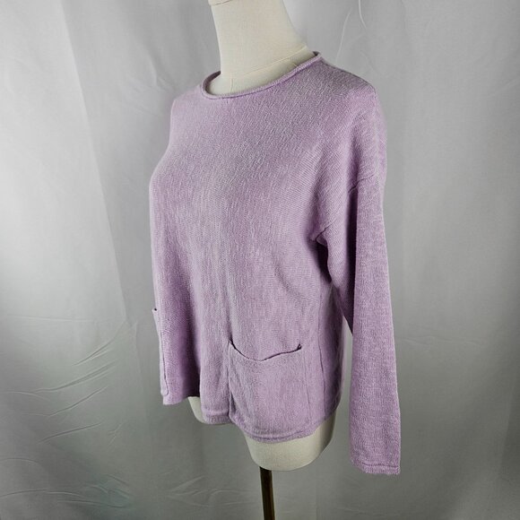 Eileen Fisher Lilac Purple Malow Sweater Size PM Organic Linen Cotton Boxy - Picture 2 of 9